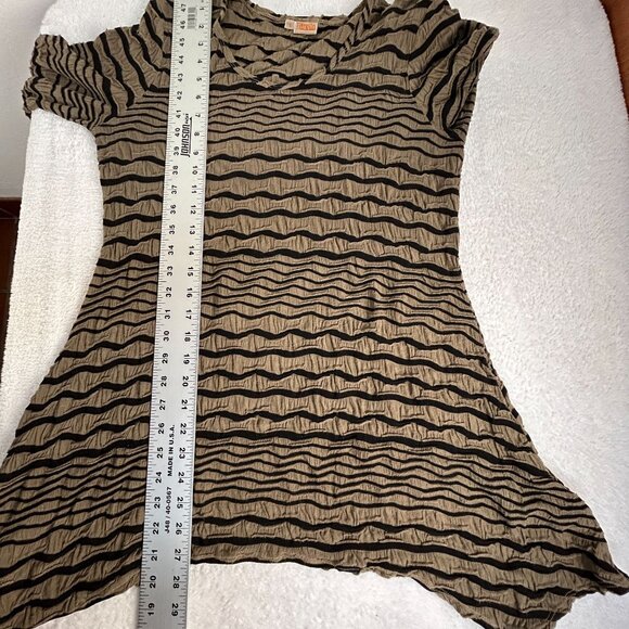 Tianello Womens Asbury Blouse Small Crinkle Tunic Top 3/4 Sleeves Beige/Black - Picture 7 of 7